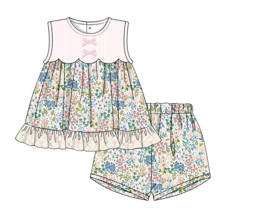 PREORDER 49: SUMMER PT 2 - Tea Room Floral & Bows Girl Shortie Set