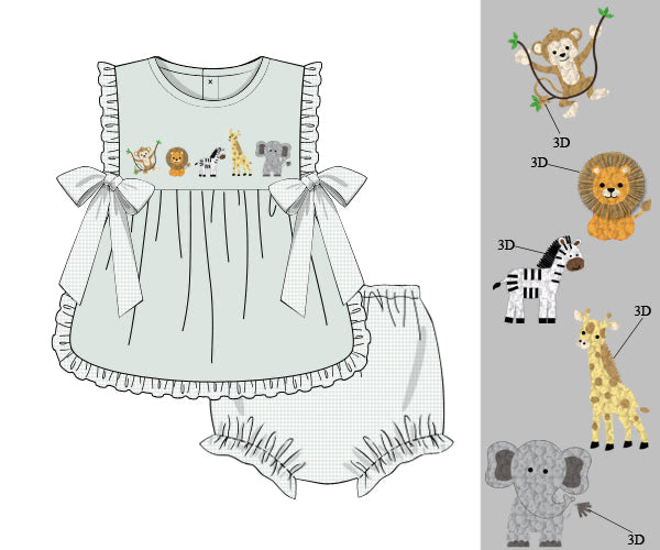 PREORDER 61: SPRING 2 - French Knot Zoo Pals Girl Diaper Set