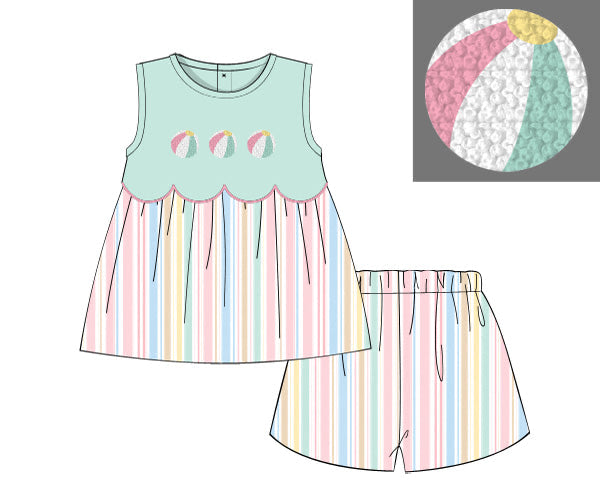 PREORDER 61: SPRING 2 - Pastel Beach Balls Girl Shortie Set