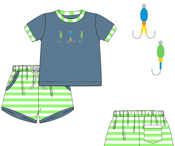 PREORDER 61: SPRING 2 - Spring 2 Boys Only - Fishing Lures Boy Shortie Set