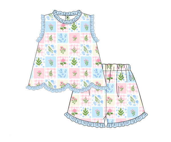 PREORDER 61: SPRING 2 - Spring 2 Girls Only - Springtime Stitches Girl Short Set