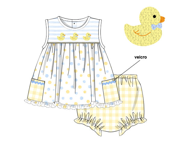 PREORDER 61: SPRING 2 - French Knot Duckies Girl Diaper Set