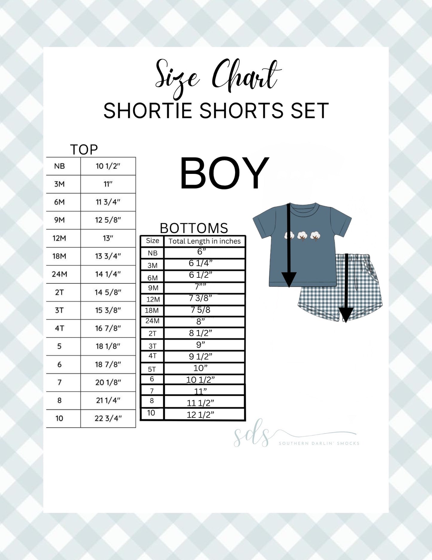 BOY SHORTIE SHORTS SET SIZE CHART