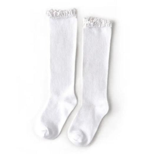 Little Stocking Co. - White Lace Top Knee High Socks