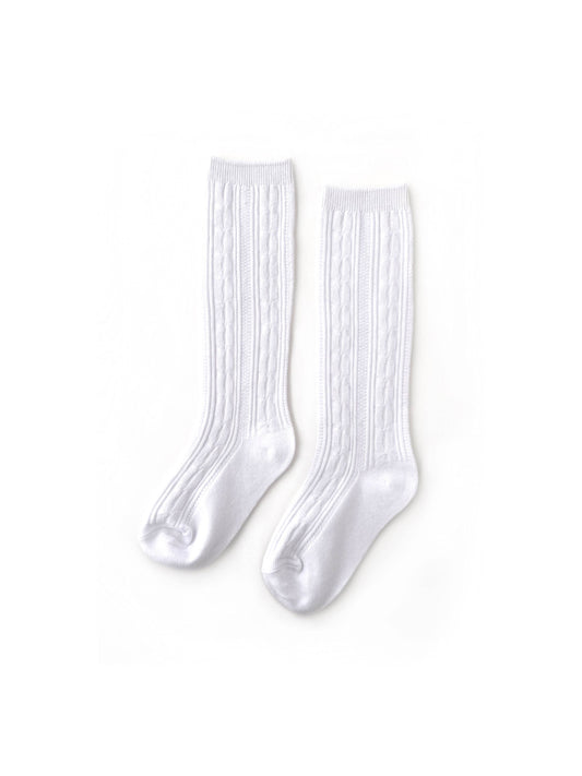 White Cable Knit Knee High Socks