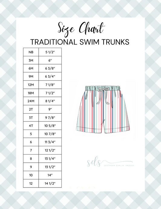 TRADITIONAL SWIM TRUNKS SIZE CHART