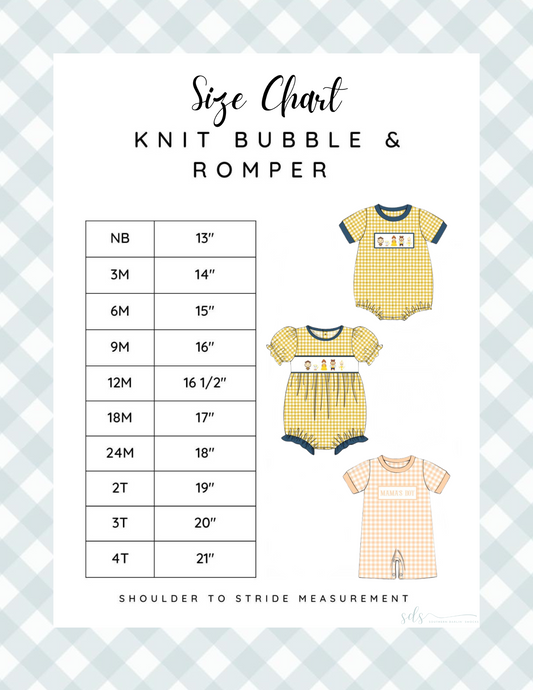 KNIT BUBBLE & ROMPER SIZE CHART