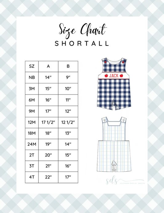 SHORTALL/JONJON SIZE CHART