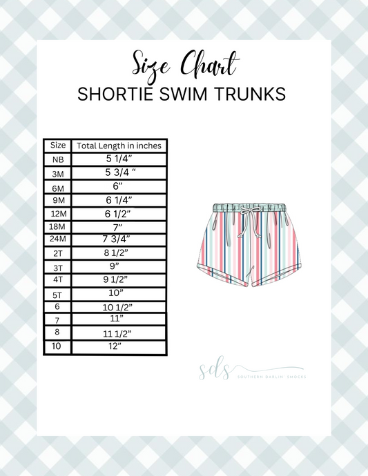 SHORTIE SWIM TRUNKS SIZE CHART