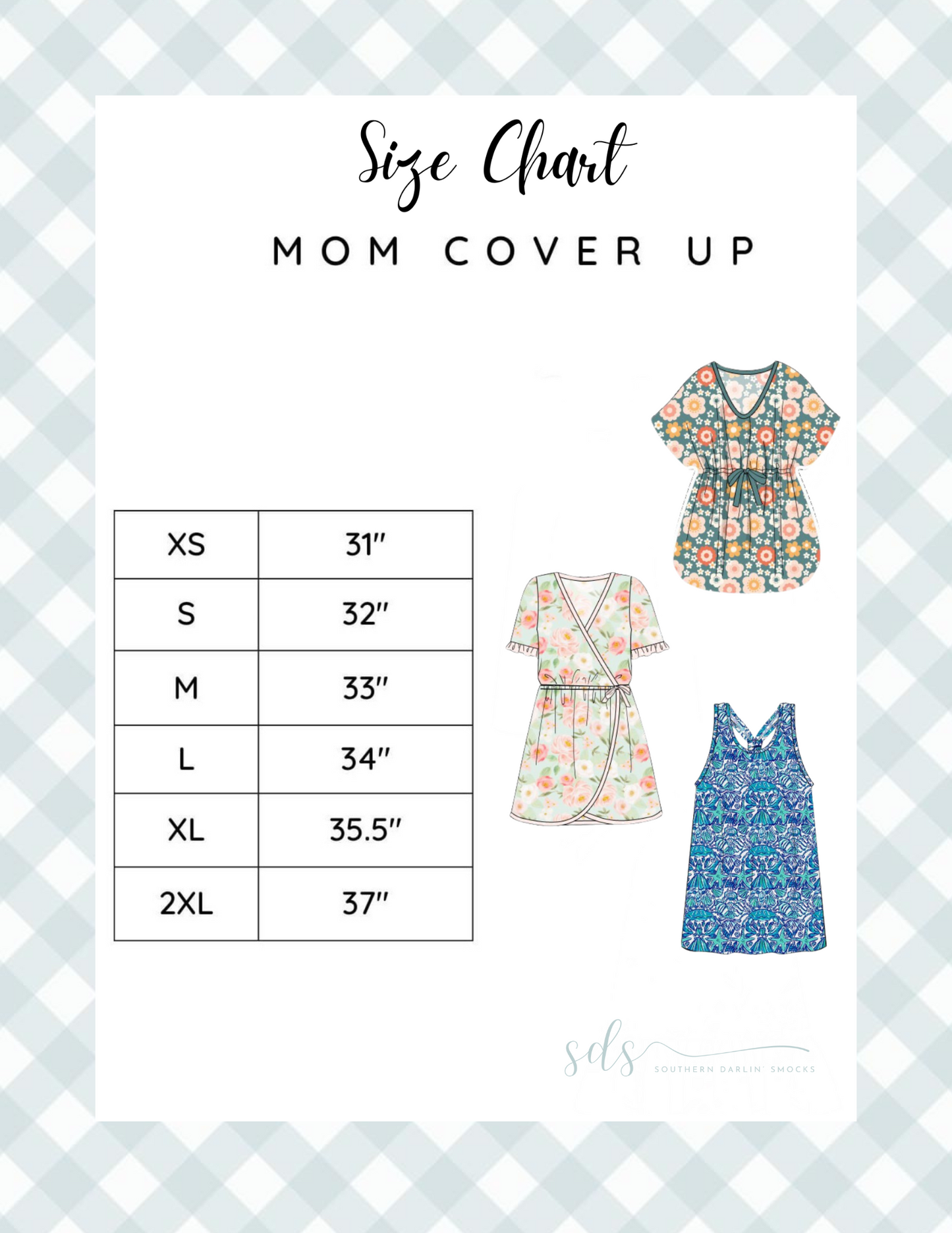 MOM COVERUP SIZE CHART
